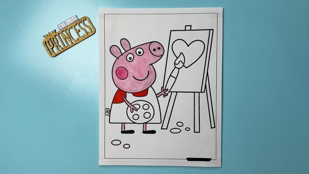 Peppa Pig Painting A Heart Picture / Coloring Peppa With Markers / Speed Coloring Time Lapse
