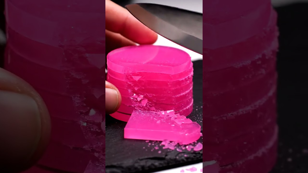 Blue Crystal Gel, Pink & Green Acrylic Cutting ASMR 