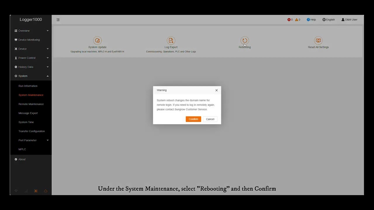 How to Reboot Sungrow COM100D/COM100E Logger via Local Access