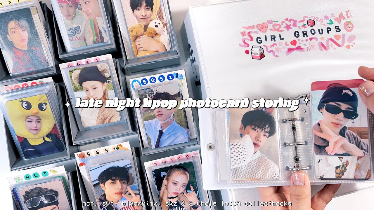 late night organizing + storing new kpop photocards in my binder ❦ nct, bp, skz & collectbooks!