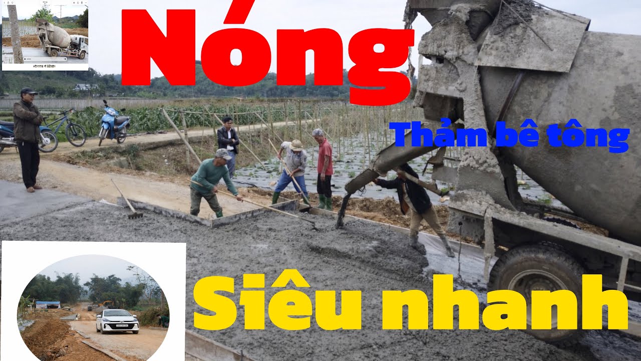 Cận cảnh thảm bê tông mặt đường dẫn nên cầu 