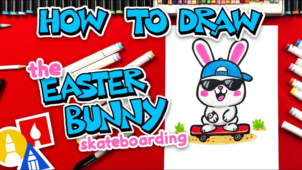 How To Draw The Easter Bunny Skateboarding