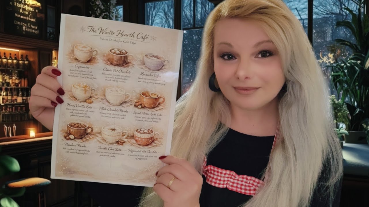 Уютное зимнее кафе ASMR ☕❄️ Ролевая игра в кофейне и чайной | Нежное чтение меню | Расслабляющая ...