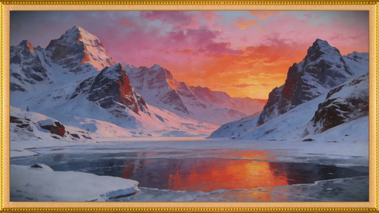 Winter Landscape Painting | 4K Golden Frame TV Art | Warm Vintage Gallery | 4K Smart TV Art