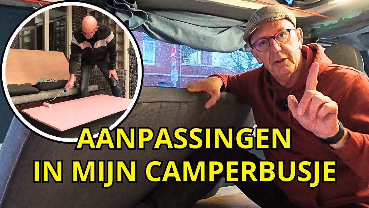 AANPASSINGEN en ISOLATIE in mijn CAMPERBUSJE met HOUT, een TUIN-KUSSEN en BUIS-ISOLATIE.