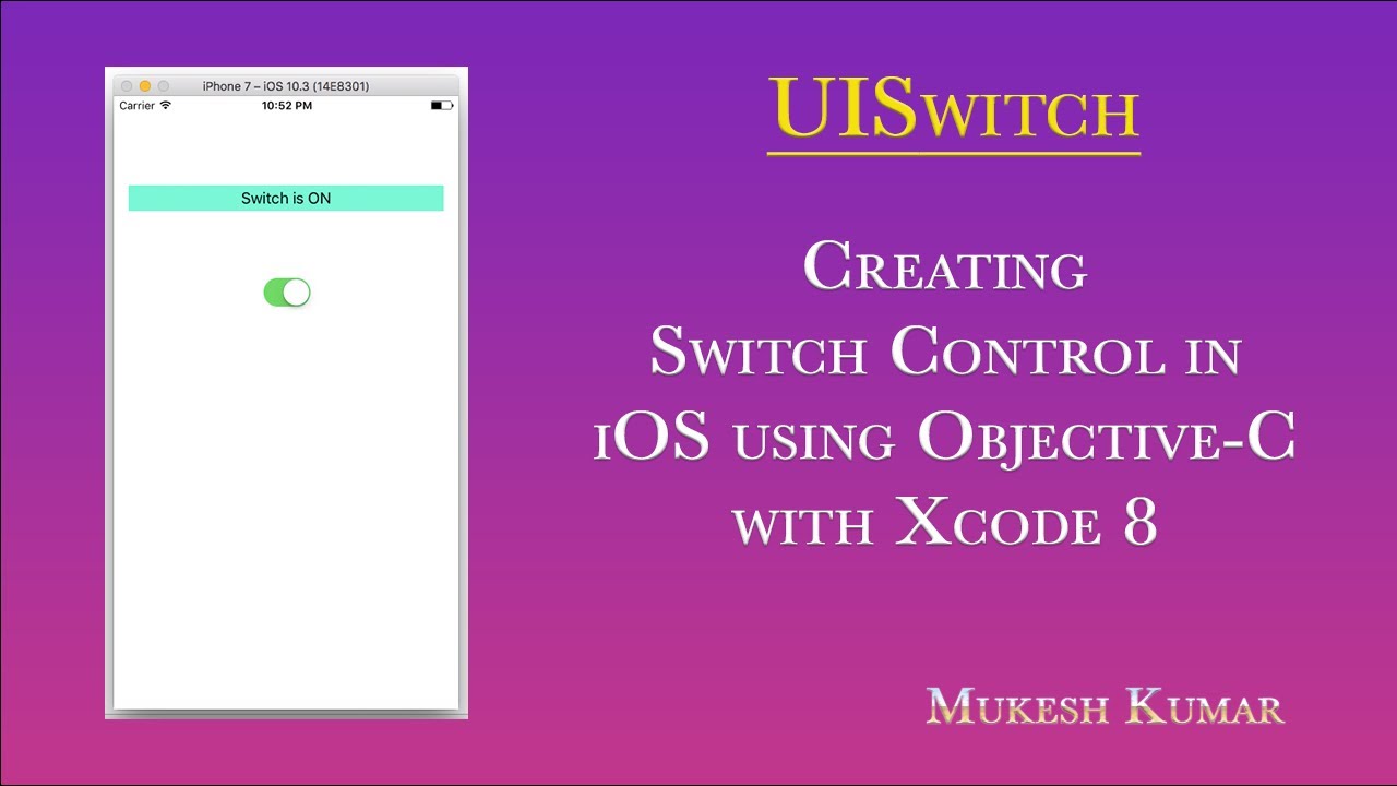 How to implement Switch control in iOS using Objective-C with Xcode 8