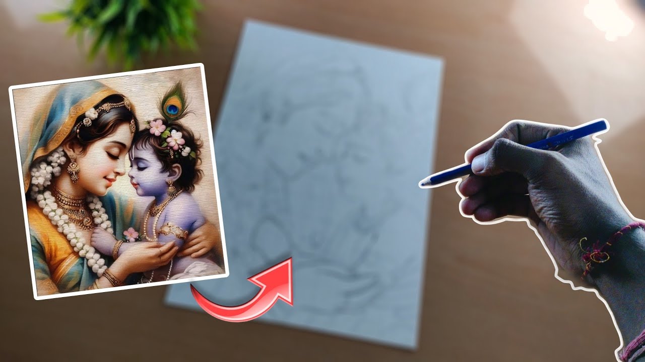 janmashtami special drawing || little krishna with yashoda mata drawing || Outline Tutorial
