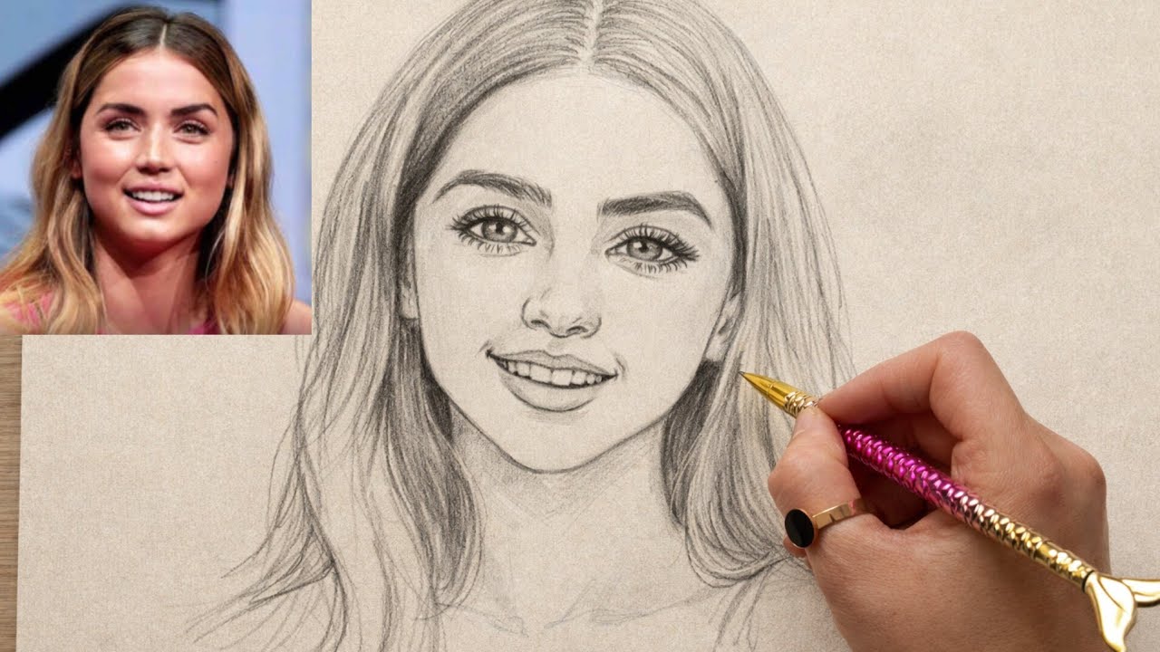 Realistic Portrait Drawing Tutorial: Ana de Armas Step-by-Step | Learn Face & Hair Techniques
