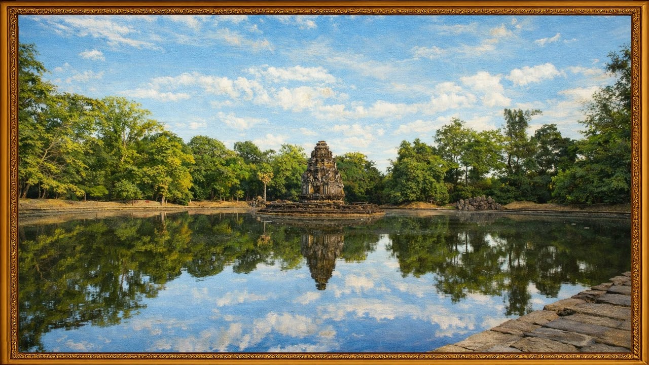 Mystical Neak Pean Temple Rising from Water | Angkor, Cambodia | 4K Framed TV Art Screensaver