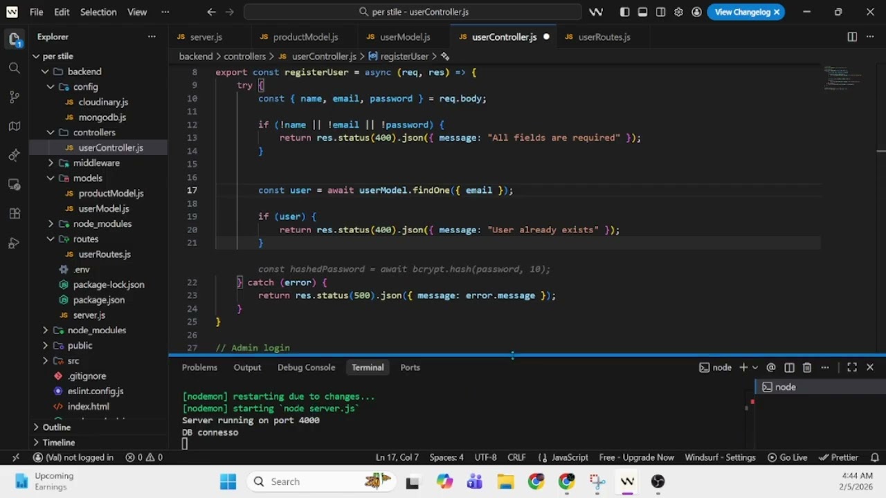 #021 Progetto MERN Backend register