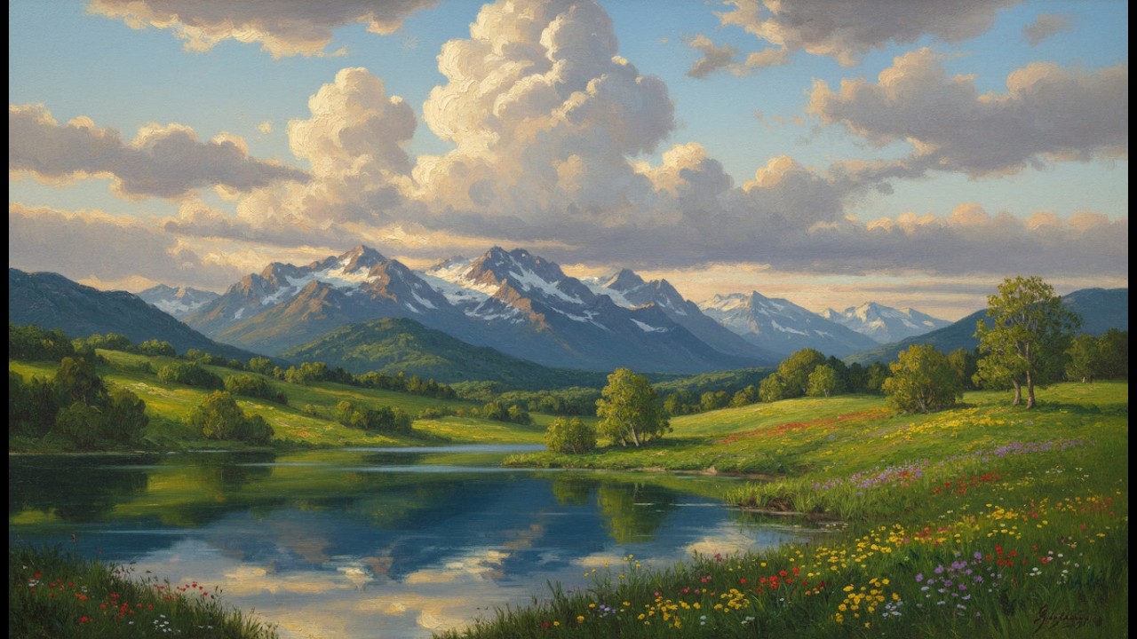 Alpine Spring Lake in 4K | Frame TV Art Screensaver | Mountain Landscape Painting for TV Wall Decor
