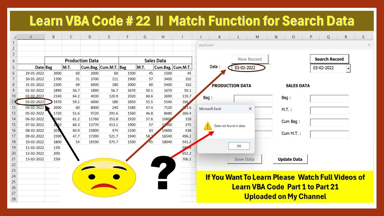 Learn VBA Code Part 22 || Match Function for Search Data