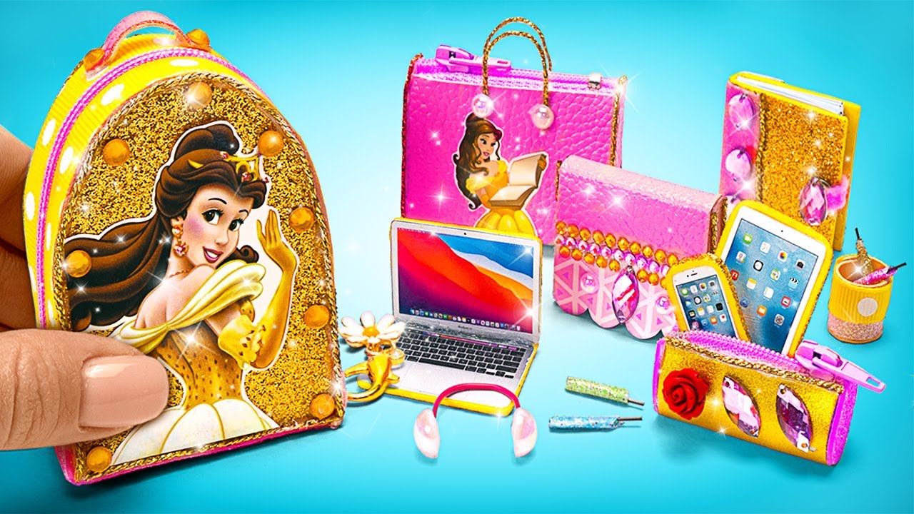 ¡GUAU! Útiles escolares brillantes en miniatura para la princesa Bella | ¡BRICOLAJE FÁCIL!👑🎒
