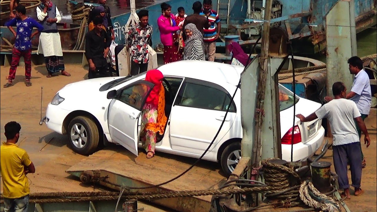 The private car got stuck while getting off the ferry at Daulatdia ferry terminal