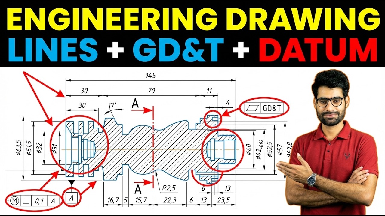 Engineering Drawing Basics | Datum, GD&T, Section View & Line Types Explained By #manishswami