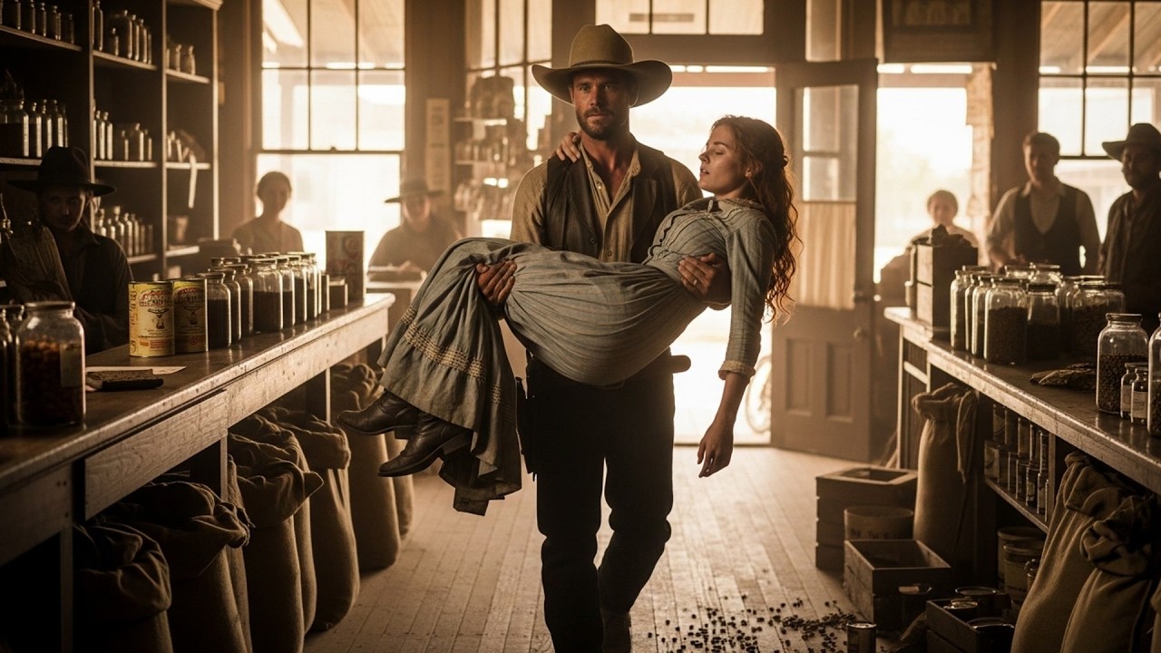 She Collapsed From Exhaustion In The General Store, The Cowboy Carried Her Home And Made Her Rest