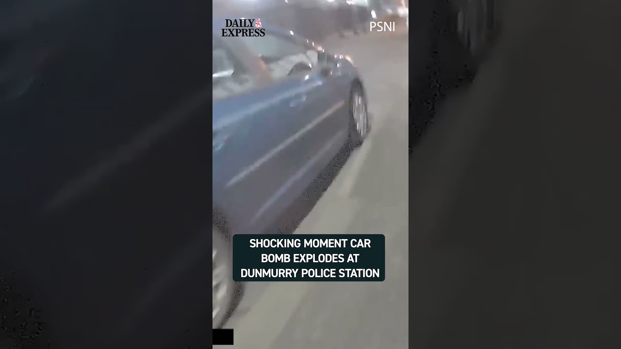 Shocking footage shows the moment a car bomb exploded outside Dunmurry police station 🔴