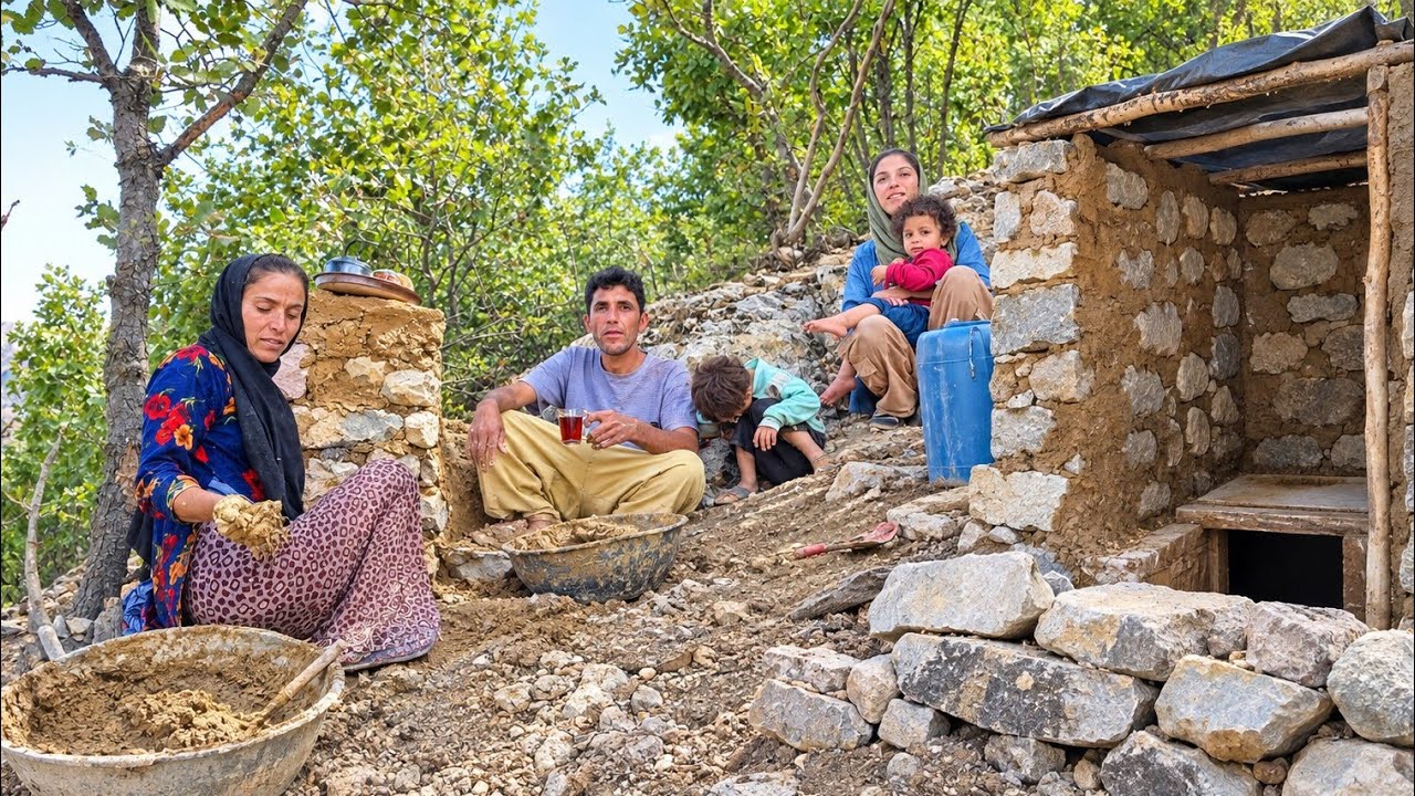🔥 Real Cave Life | A Family&rsquo;s Hard Struggle to Build a Stone & Mud Toilet in the Mountains of Iran 🪨