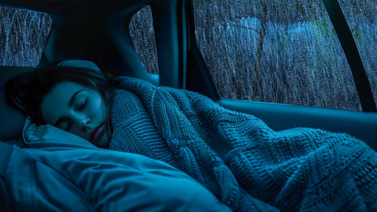 Rain Sounds For Sleeping - 99% Instantly Fall Asleep With Rain & Thunder outside the Cozy Car window