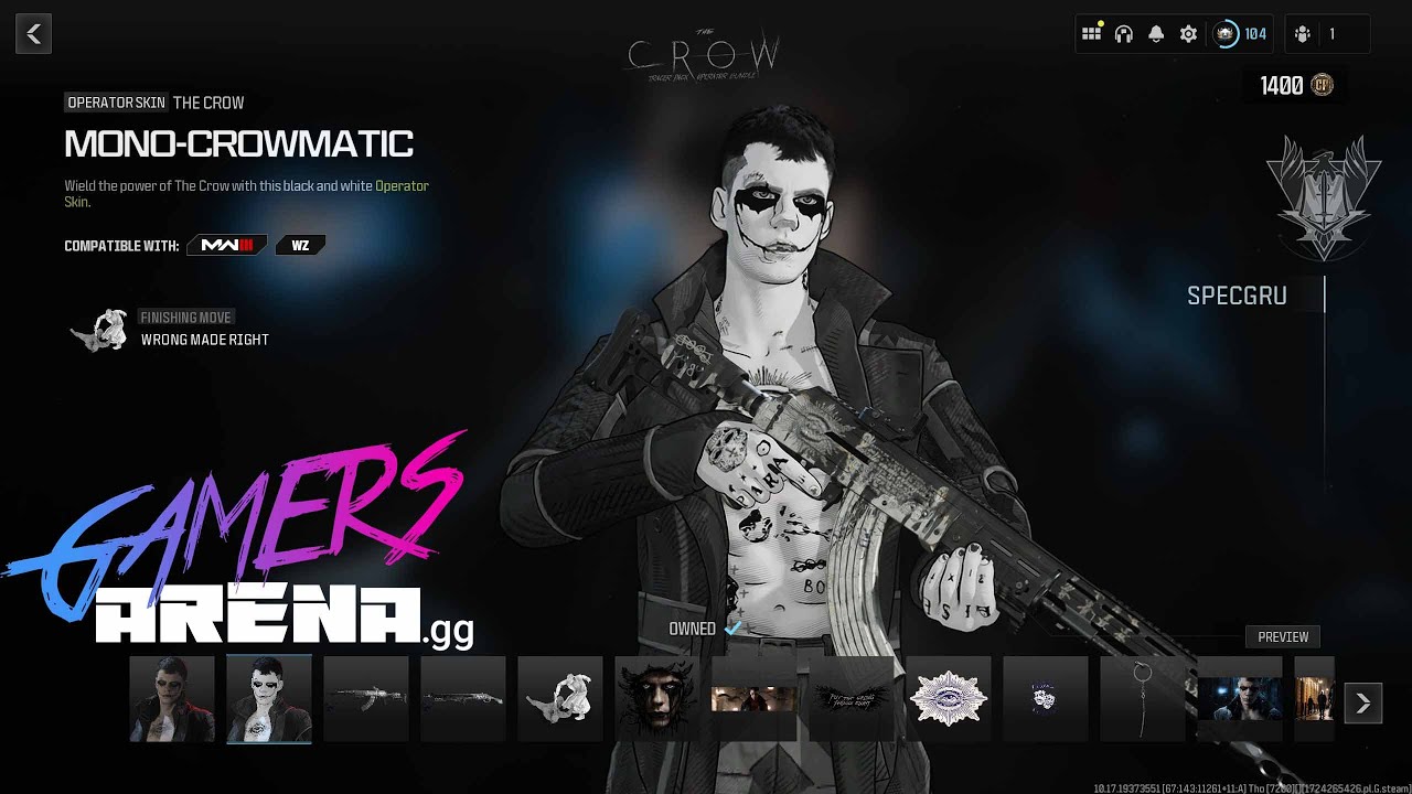 COD MW3 Tracer Pack THE CROW Operator Bundle Hard Unlocked PS XBOX PC - Ultra Rare