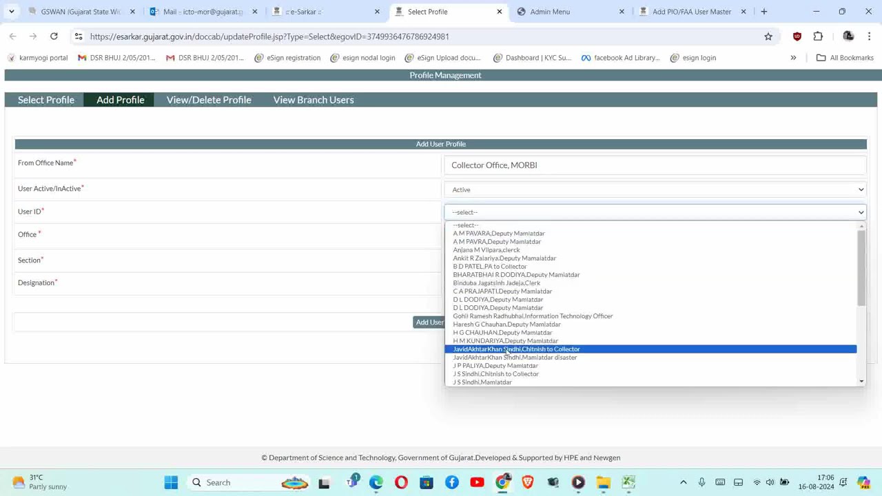 RTI map PIO  FAA user to branch in E Sarkar
