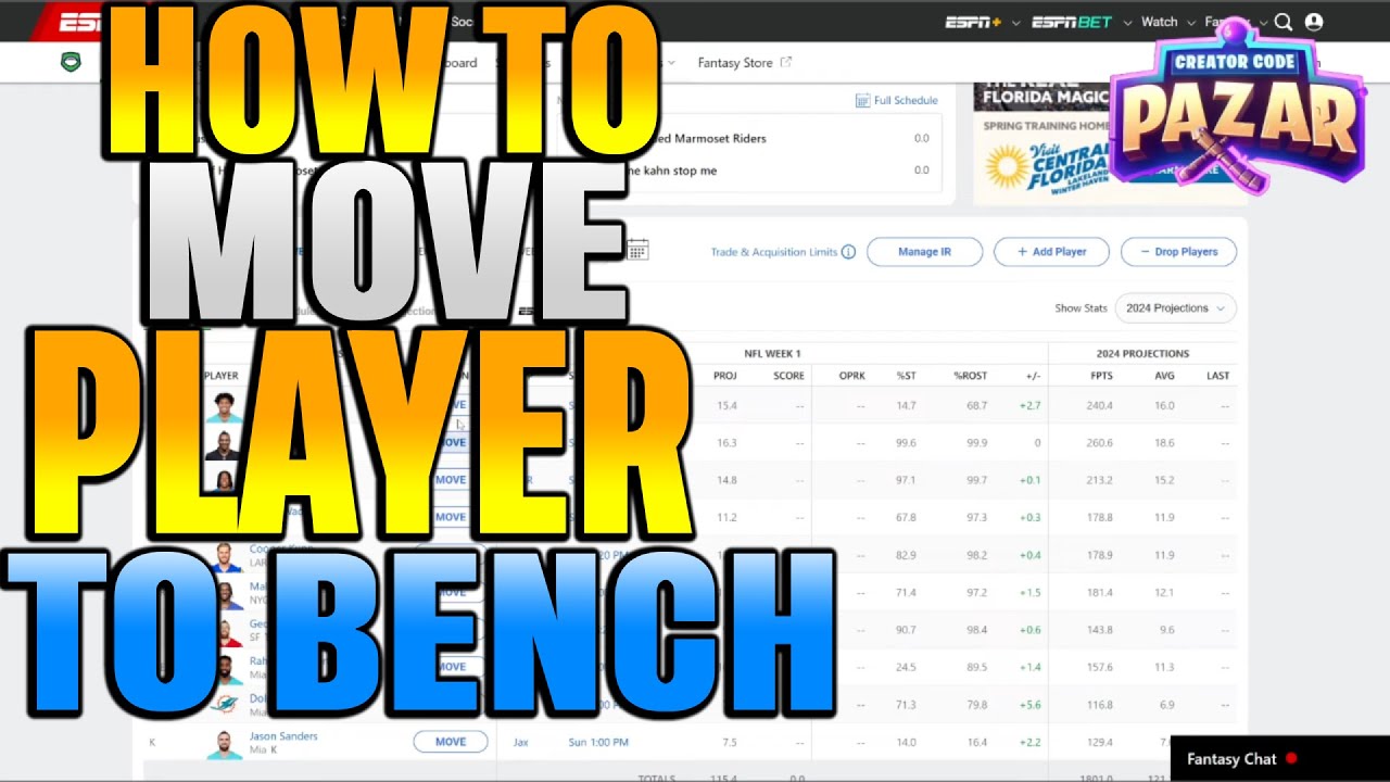 How to Move a Player to Your Bench in ESPN Fantasy Football