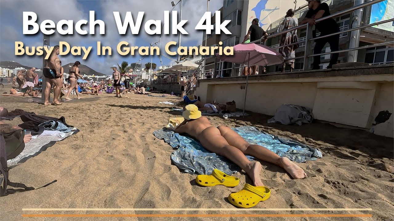 Busy Day at the Beach | Beach Walk Gran Canaria, Spain 4K