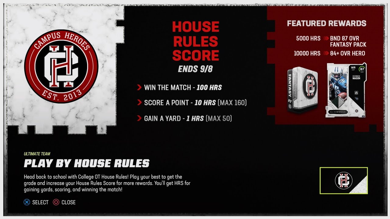 MUT 23: House Rules 87 BND Rewards!! 84+ Campus Hero!!