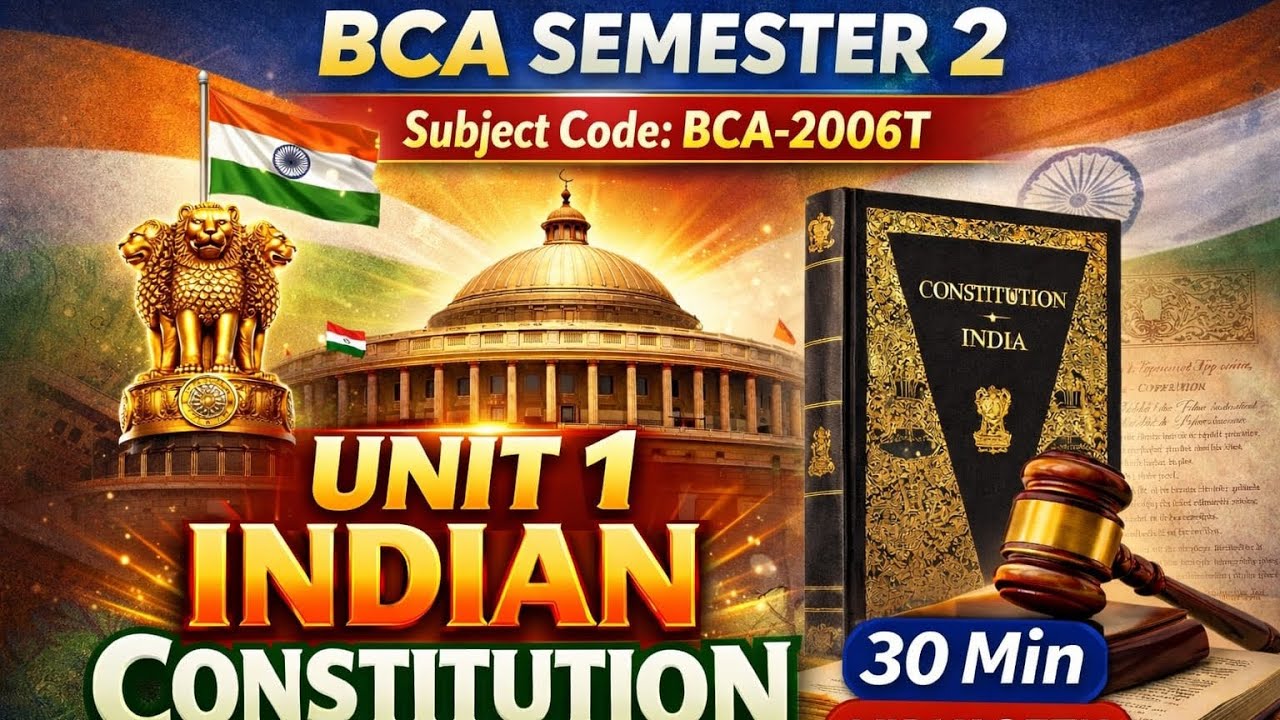 BCA Semester 2 | Indian Constitution Unit 1 | BCA-2006T | Complete in 30 Minutes 🔥 | Vidyasetu