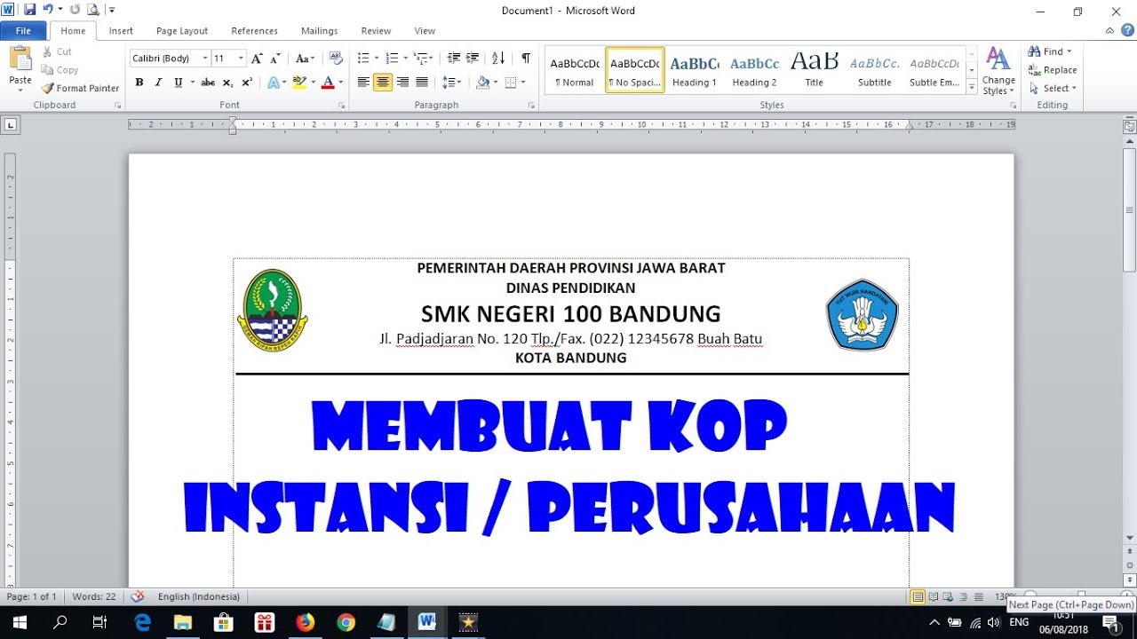 Cara Membuat KOP Surat Instansi atau Perusahaan