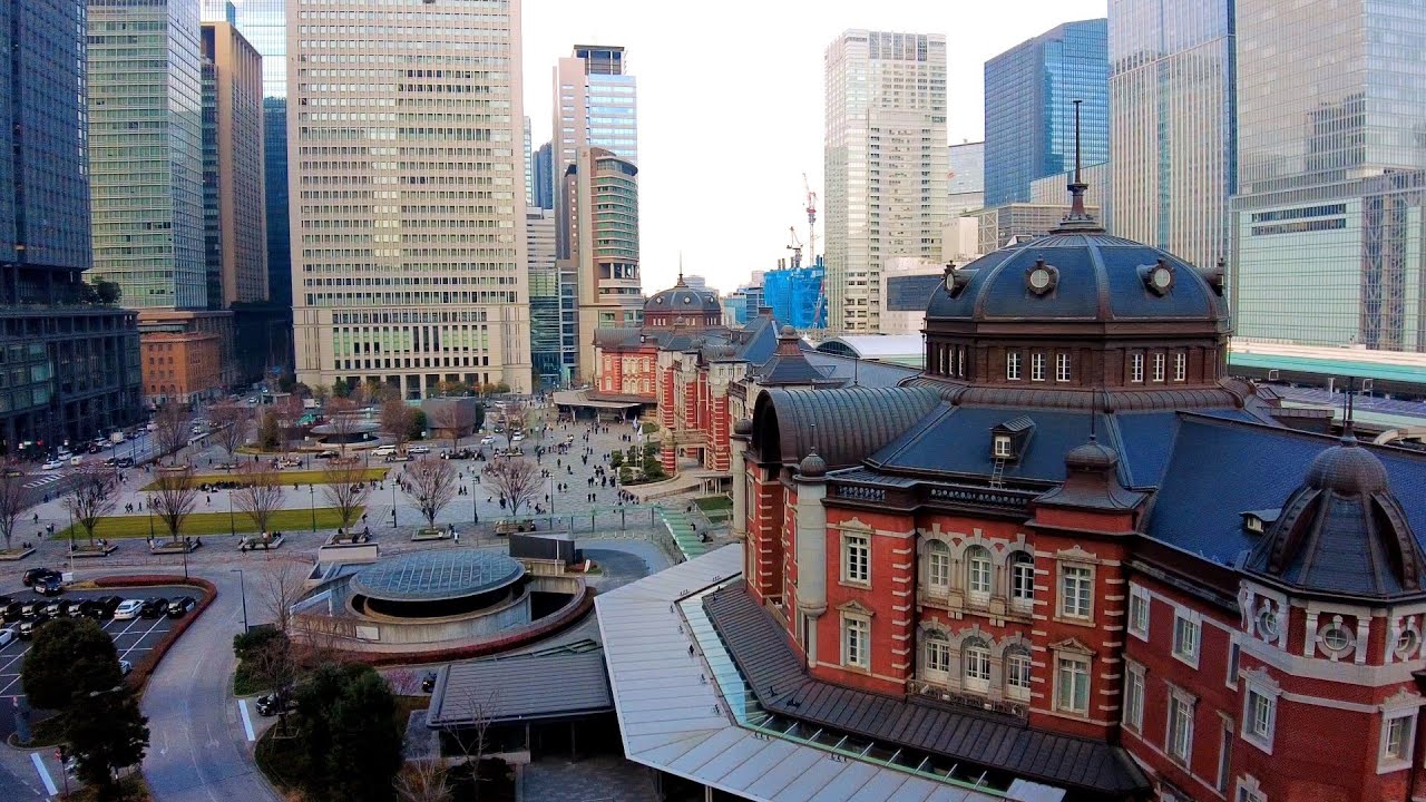 JR Tokyo station view. Marunouchi , Hibiya & Ginza walking tour. Tokyo, Japan. 