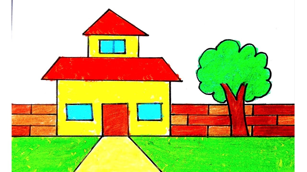 House Drawing / How to Draw a House / House Scenery Drawing Easy Step By Step / Ghar Drawing