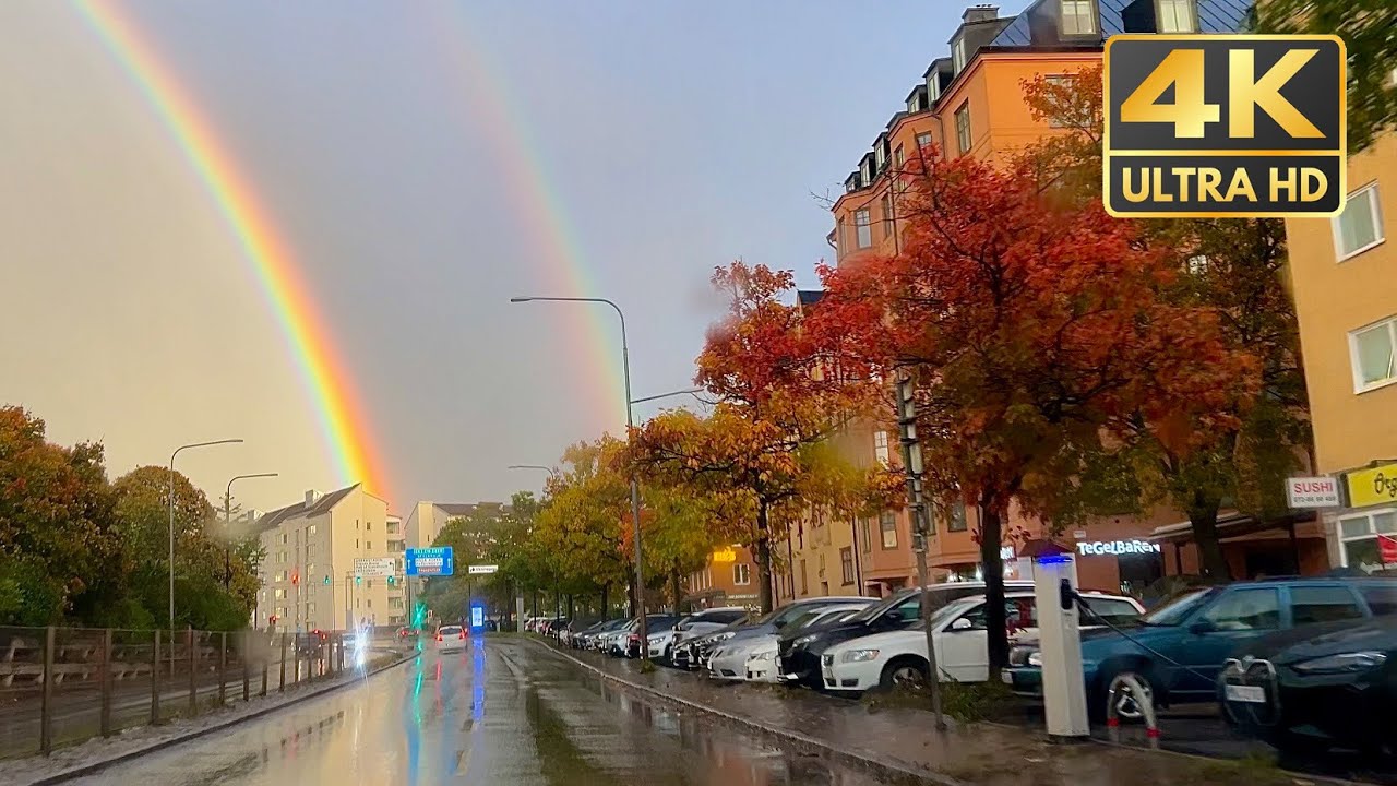 Rainbow 🌈 4K driving in Stockholm | Driving in a sunny and Rainy day  |