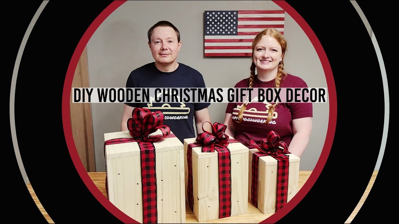 Wooden Christmas Gift Box Decor | Lighted Gift Box DIY | Inspired by Pottery Barn