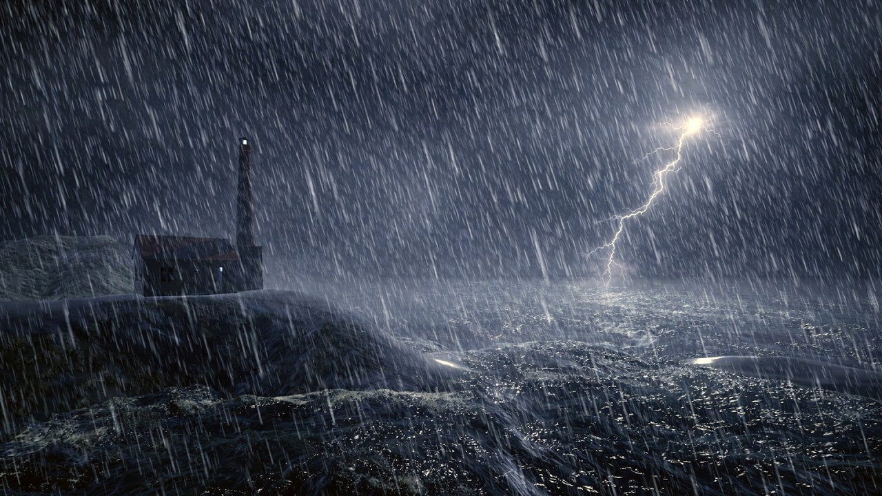 The sounds of the storm lull us to sleep with the sounds of rain, ocean waves, and thunder