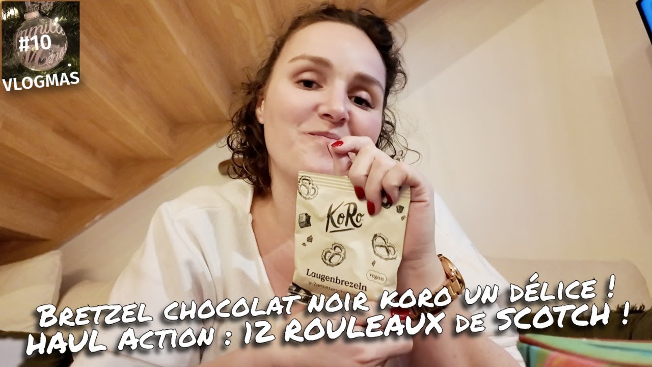 [. VLOGMAS .] #10 Bretzel chocolat noir Koro : un délice ❤️ HAUL Action : 12 ROULEAUX de SCOTCH !