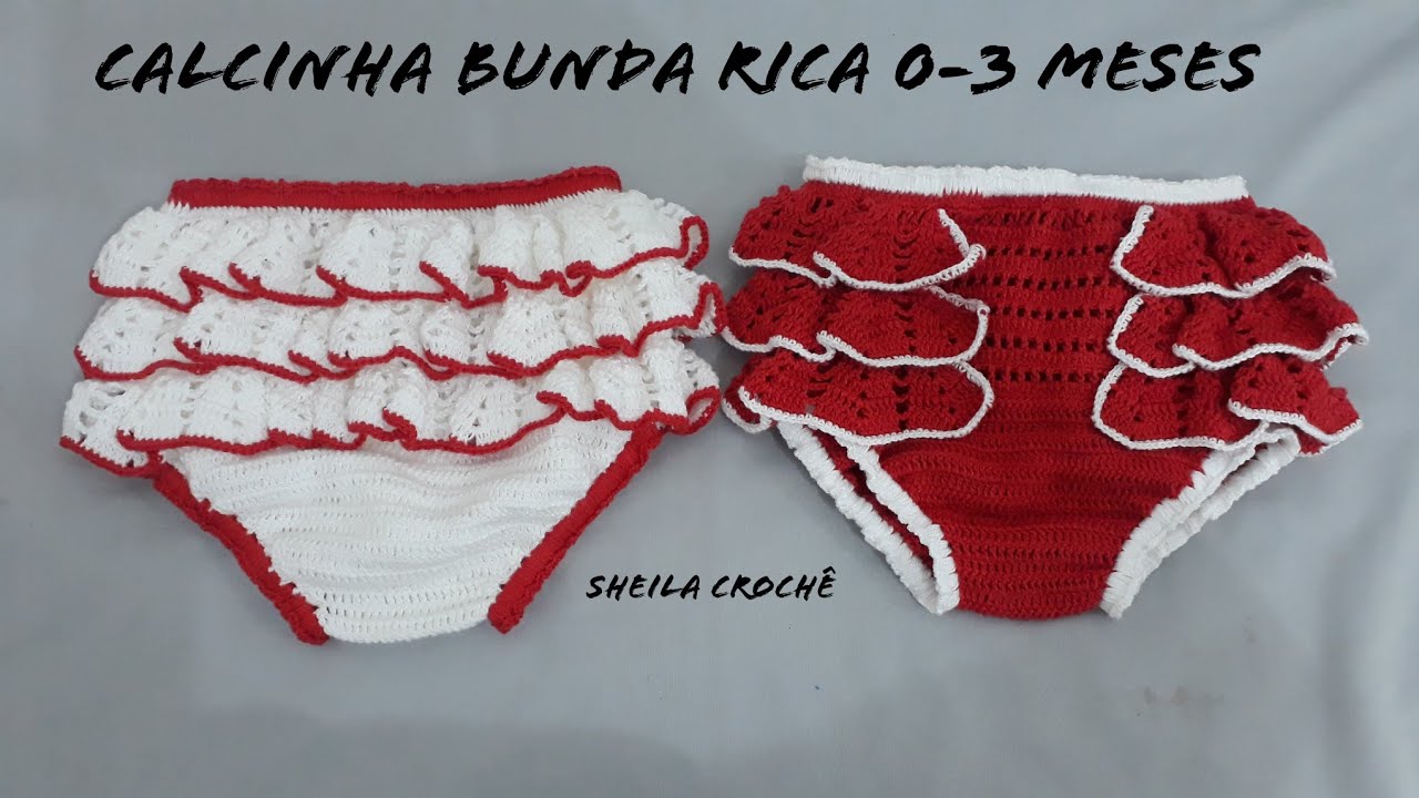 CALCINHA BUNDA RICA CLÉA5 DE CROCHÊ 0-6 MESES
