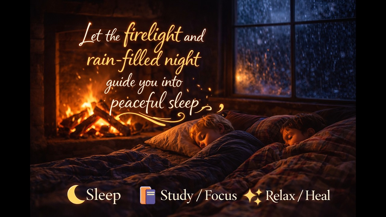 Sleep Like Magic—Fireplace Rain in a Dark Room