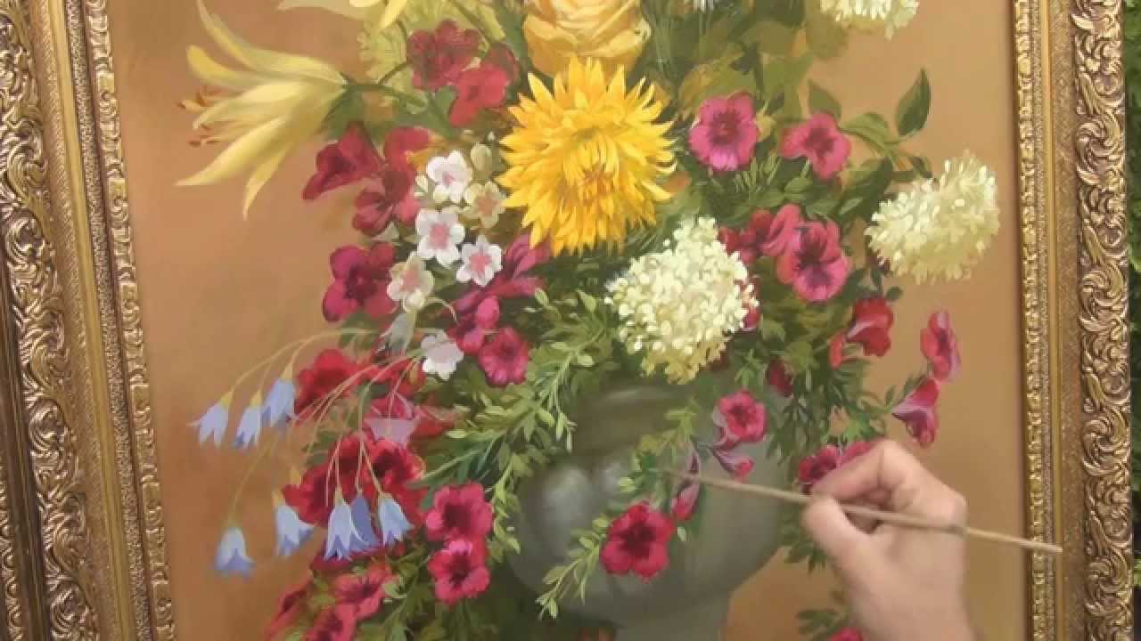 Пишем букет маслом: розы, лилии, хризантемы, гортензия.