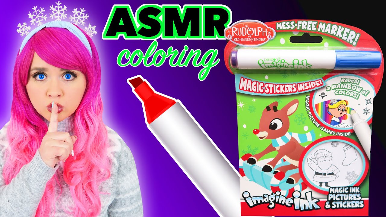 ASMR Coloring Rudolph Magic Ink Activity Book | Calming Coloring Sounds, Page Turning & Whispering