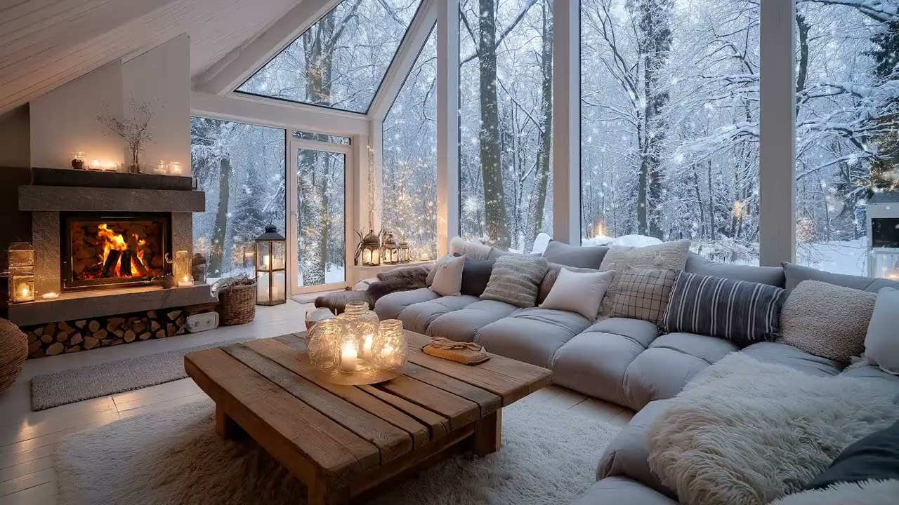 ❄️ Elegant Snowy Piano Lounge with Fireplace Warmth | Peaceful Winter Ambience for Relax, Study