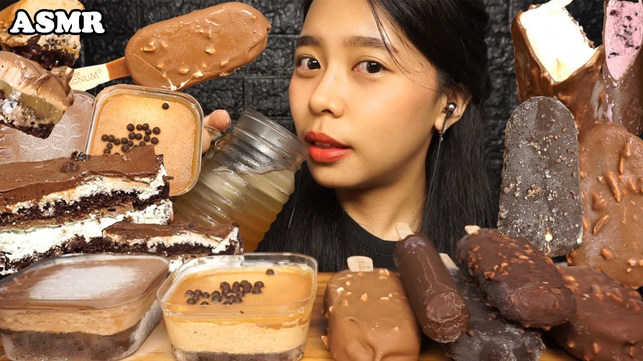 ASMR Chocolate ICE CREAM Bars PARTY & FROZEN Dessert Box CAKE | Satisfying Crunchy Eating Sounds