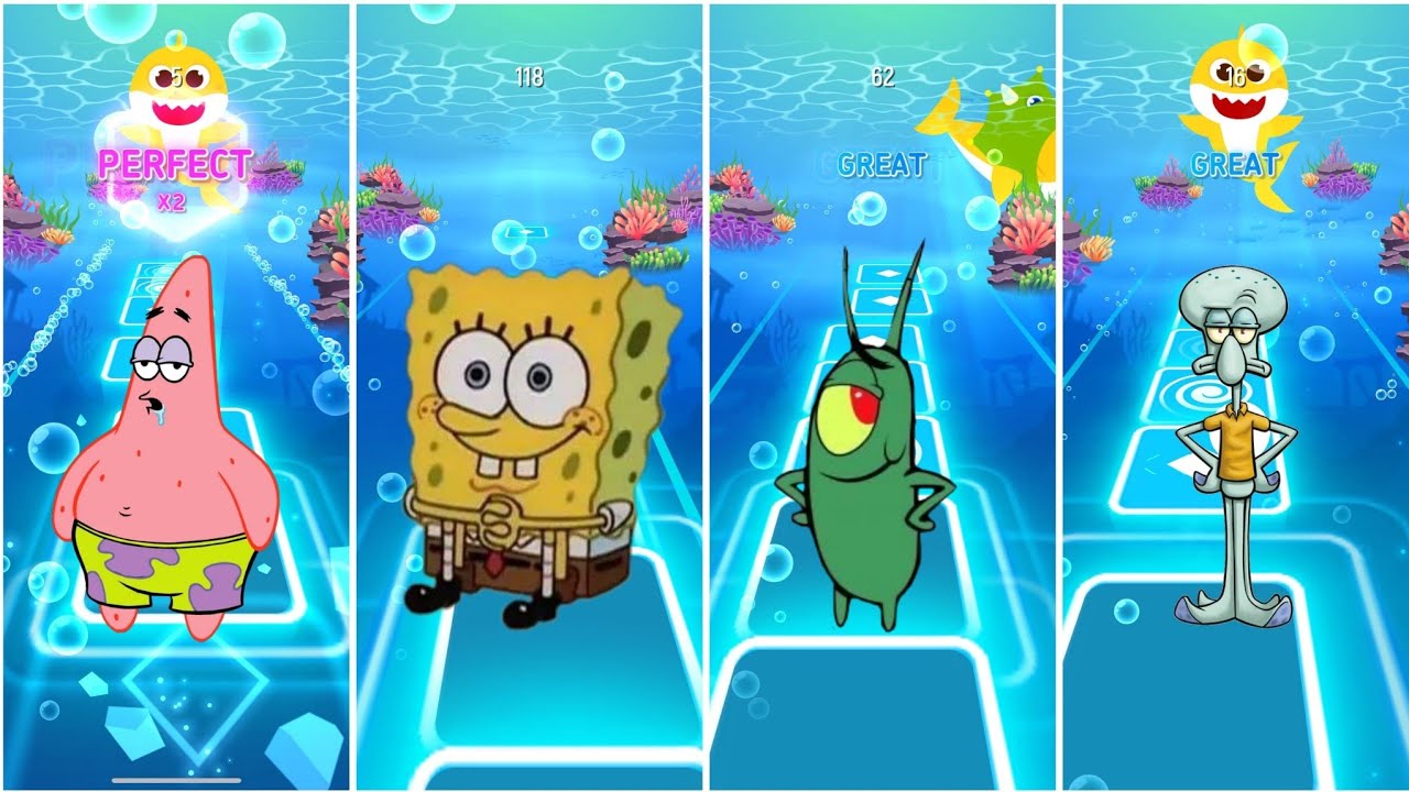 Patric star 🆚 SpongeBob 🆚 Sandy cheeks 🆚 squidward EDM rush tiles hop