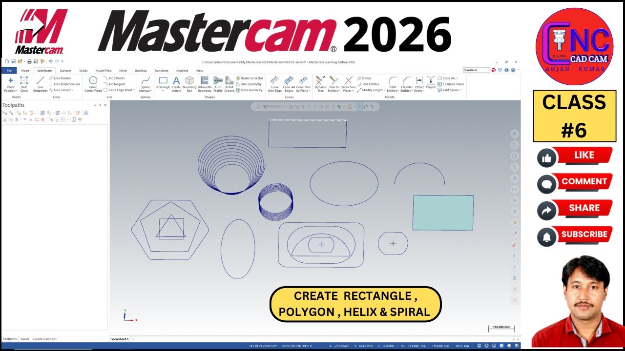 #6 MASTERCAM 2026 | How to CREATE  RECTANGLE ,  POLYGON , HELIX SPIRAL IN MASTERCAM 2026 |