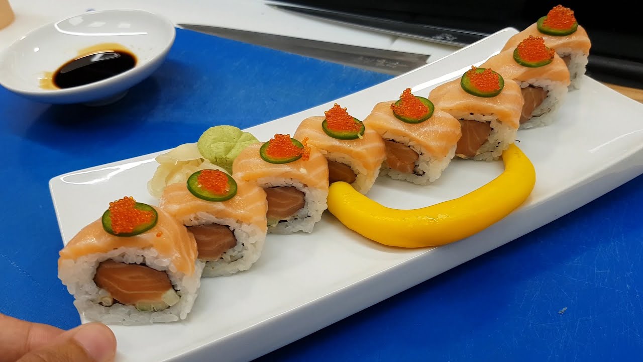 Spicy Salmon Sushi Roll II How to make sushi with Sushi Man Santosh