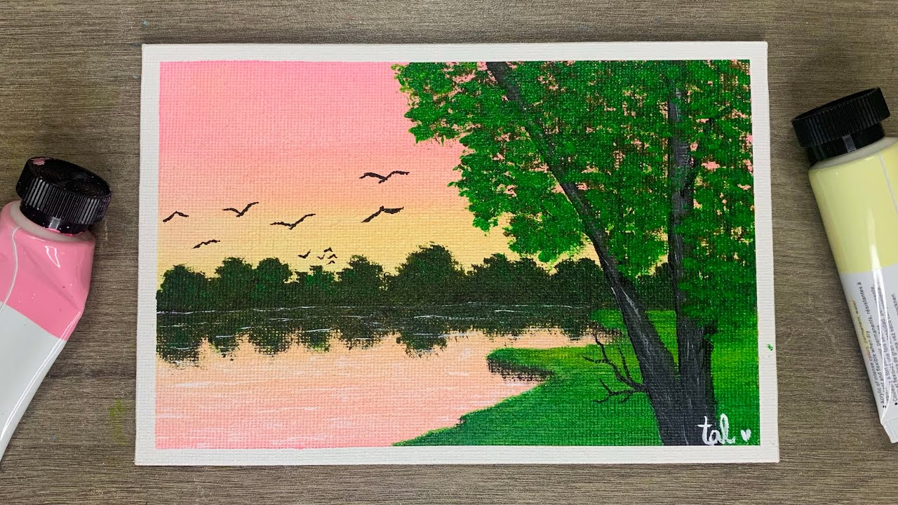 Sunset Over Lake Painting / Acrylic Painting for Beginners #art #video #224