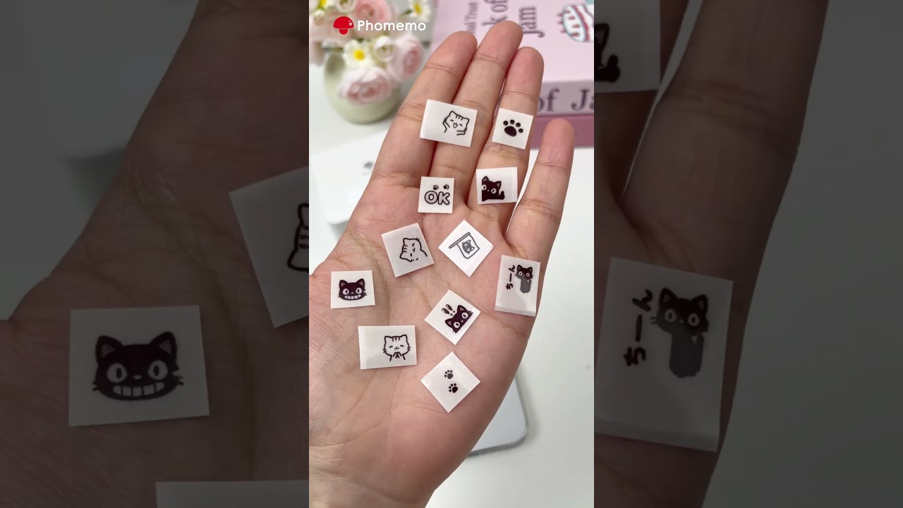 Print cat stickers to decorate my phone!🖤Phomemo M02 Pro mini sticker printer #phomemo #diy #crafts