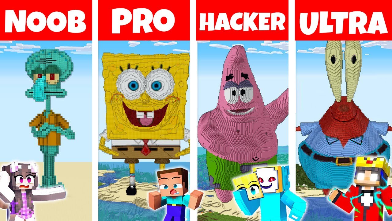 Minecraft NOOB vs PRO vs HACKER: SICHERSTER SPONGEBOB BAU CHALLENGE ⛏