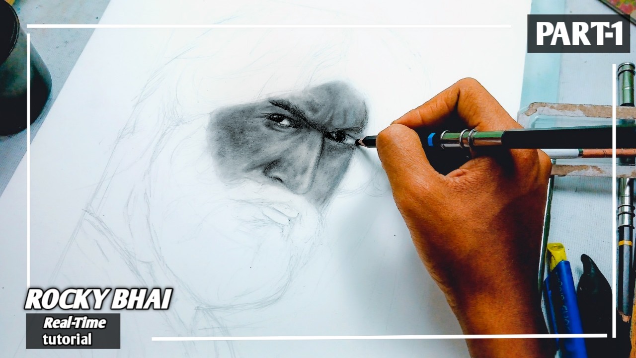 ✏️How To Draw Rocky Bhai (Yash) – Real Time Pencil Sketch Tutorial | Part 1