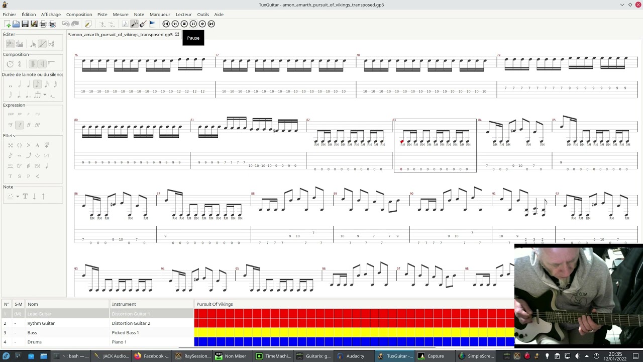 Amon Amarth / Pursuit of Vikings - Played on TuxGuitar + Guitarix on Fedora 34 with a 12 strings